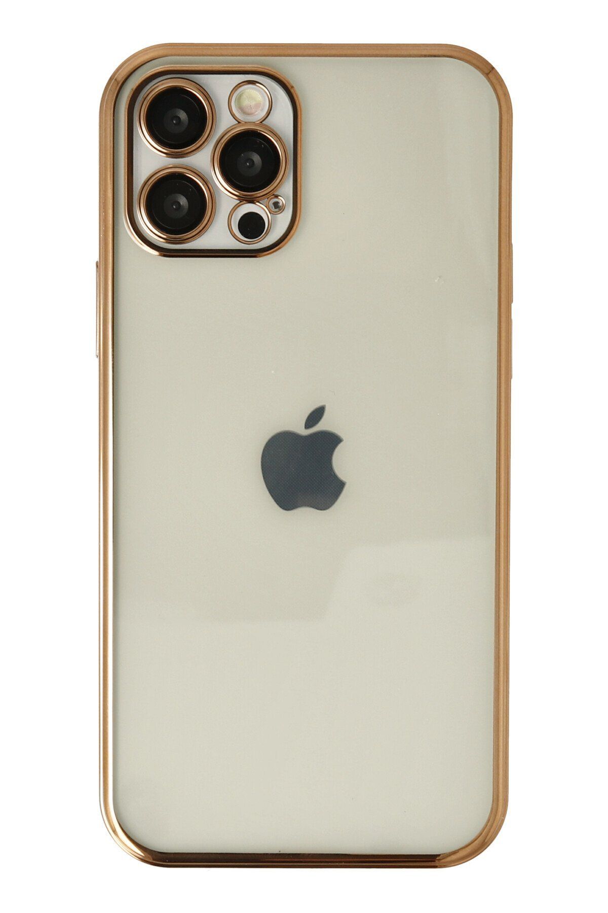 NewFace iPhone 12 Pro Kılıf Lensli Silikon - Gold GLSTD