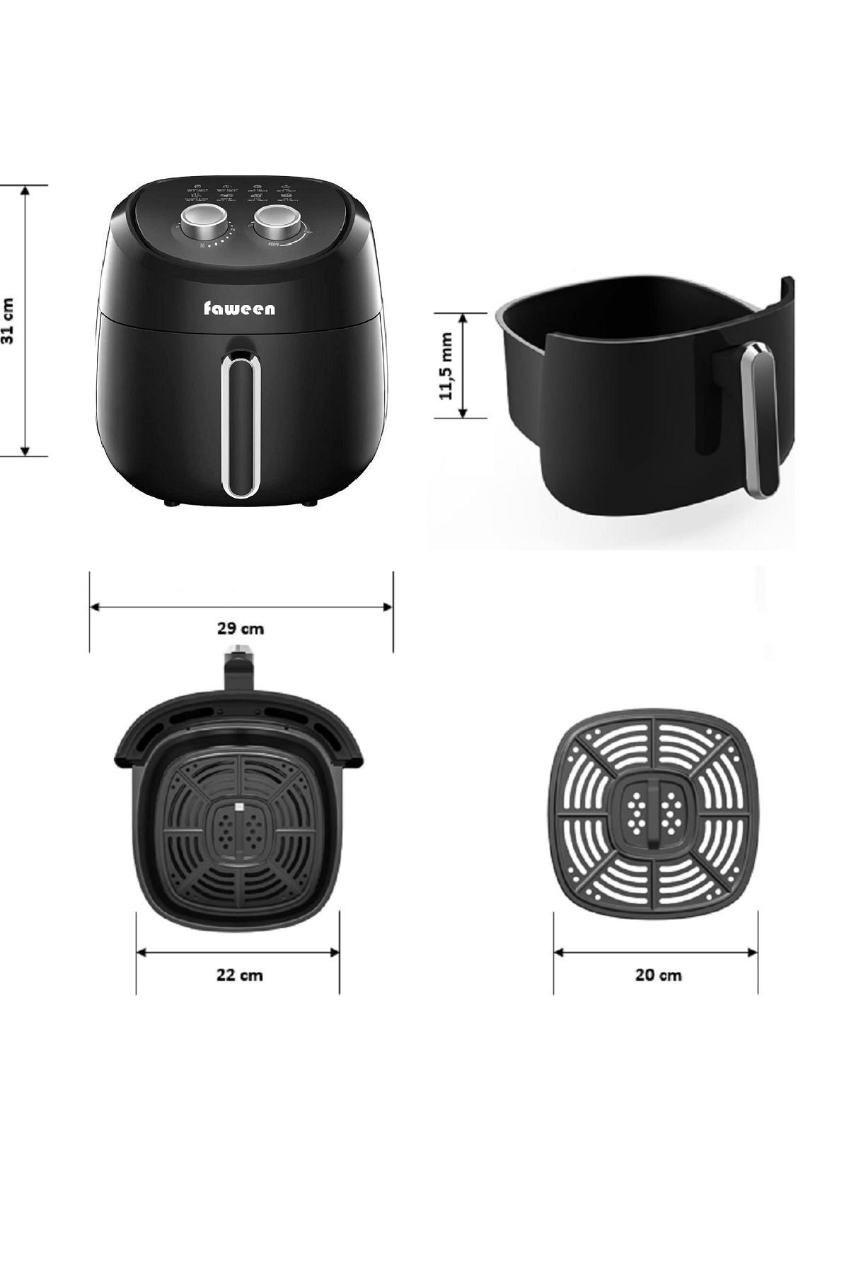 faween Manuel Yagsız Fritöz Airfryer 4 Litre Af357-m-7