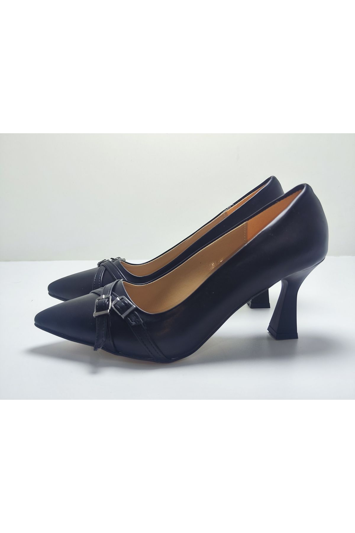 Hanedan-Black Thin Heeled Buckle Skin Sitletto Women's Shoes 4