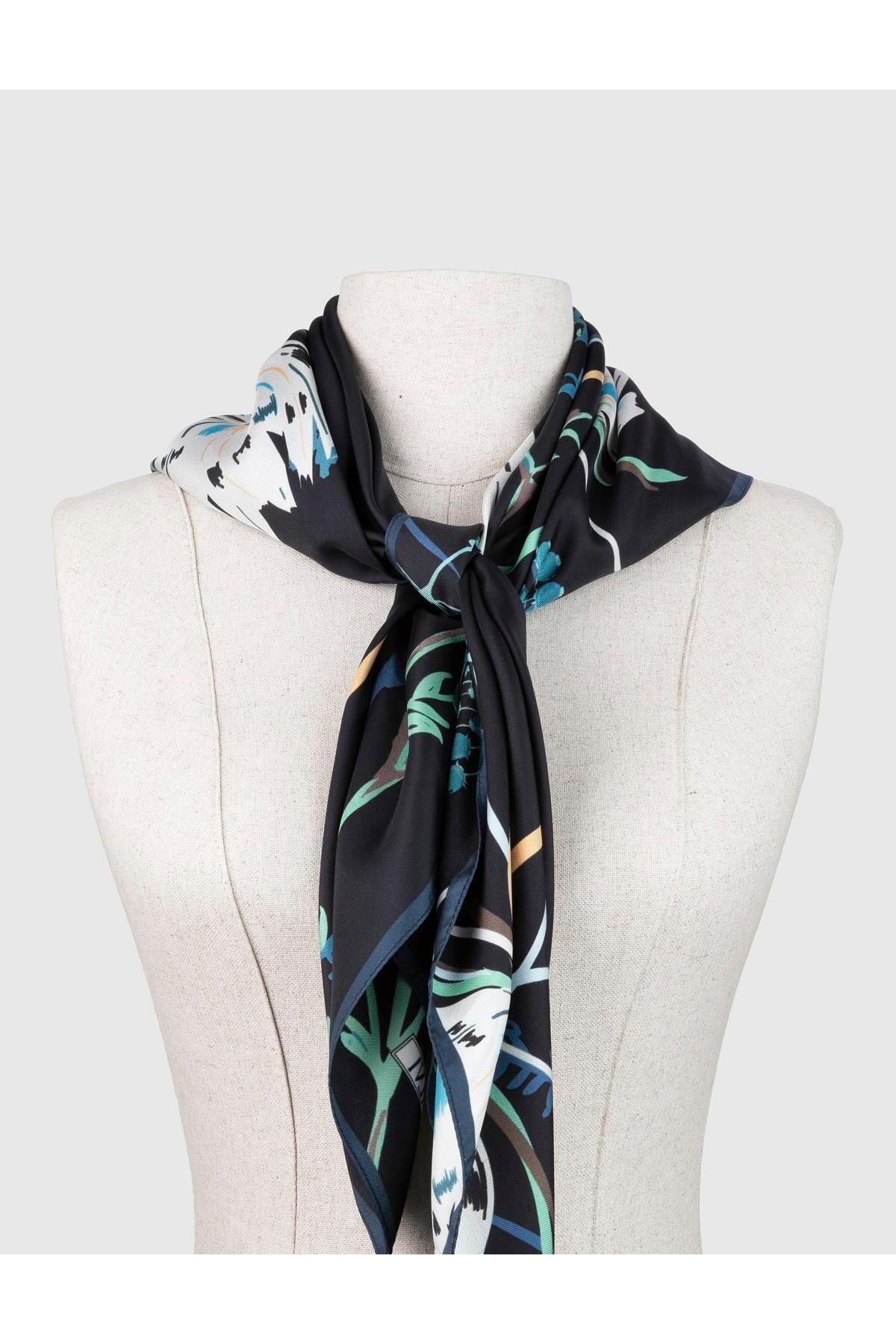 İLVİ-Pias Women's Scarf Navy Blue Silk Twill 2