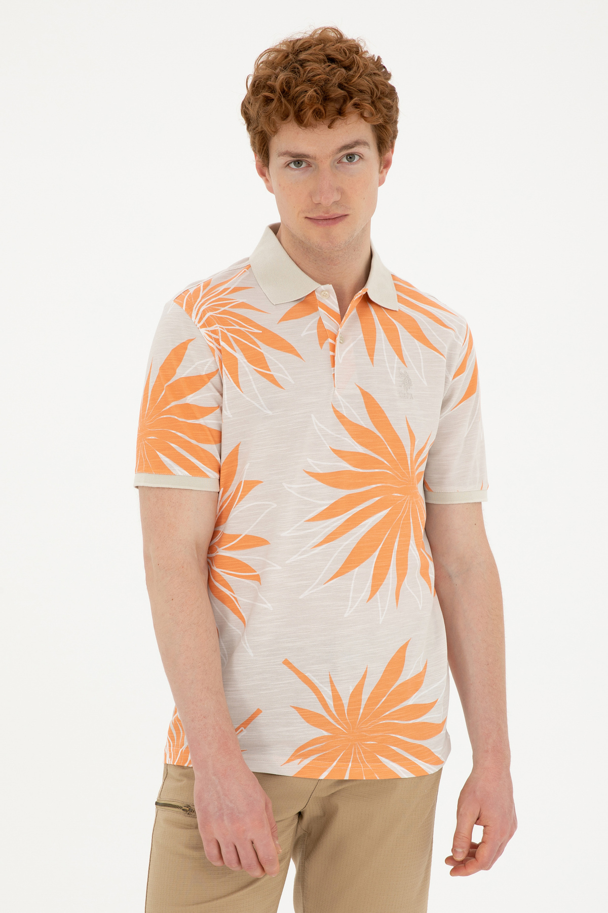 یو اس پولو تی‌شرت مردانه سایز بزرگ یقه گرد طرح سنگ دوزی شده کد ۵۰۲۸۹۸۷۵-VR049