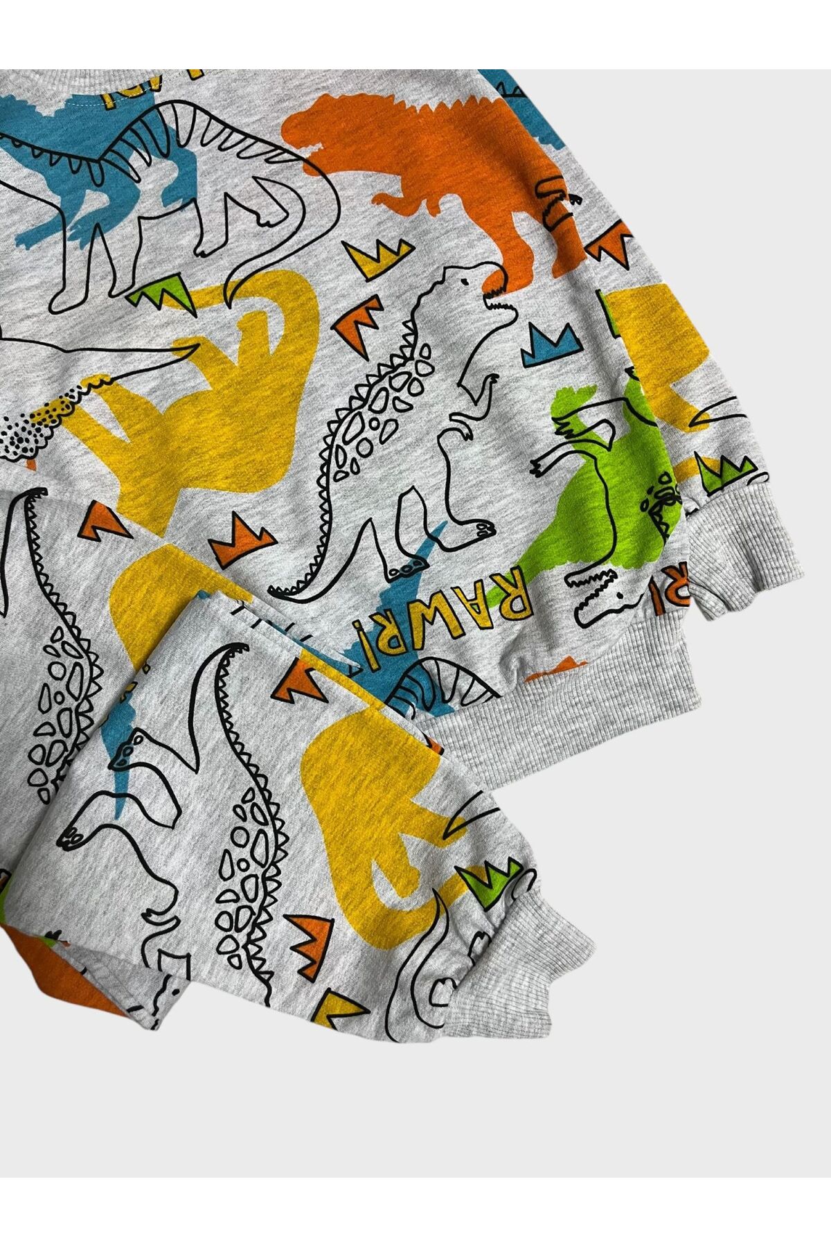 ALİŞ KİDS Erkek Çocuk Pamuklu Gri Renkli Dinozor Desenli Uzun Kollu Mevsimlik Pijama Takımı fotoğrafı 2 (önizleme)