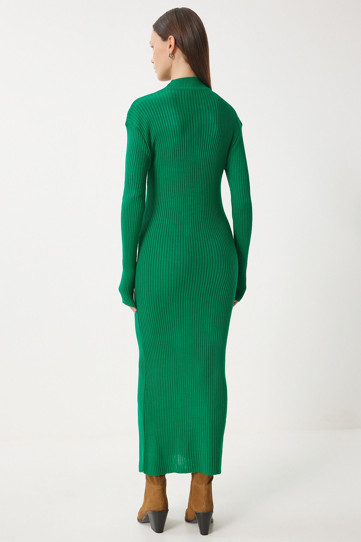 Lovelyİstanbul-Stand Collar Slit Saran Knitwear Dress Green Ldd0064 5