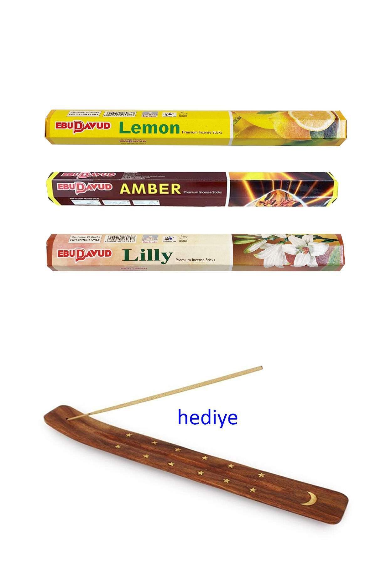 karadağsb 3 Paket 20 Çubuklu Tütsü Limon - Amber - Lilly - Kayık Hediyeli
