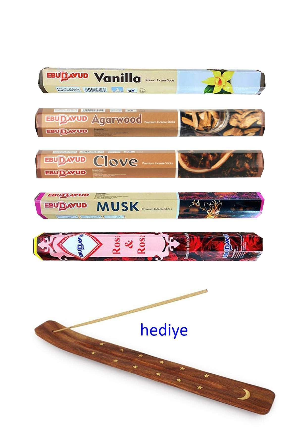 karadağsb 5 Paket 20 Çubuklu Tütsü Vanilla - Musk - Clove - Wood - Redrose - Kayık Hediyeli