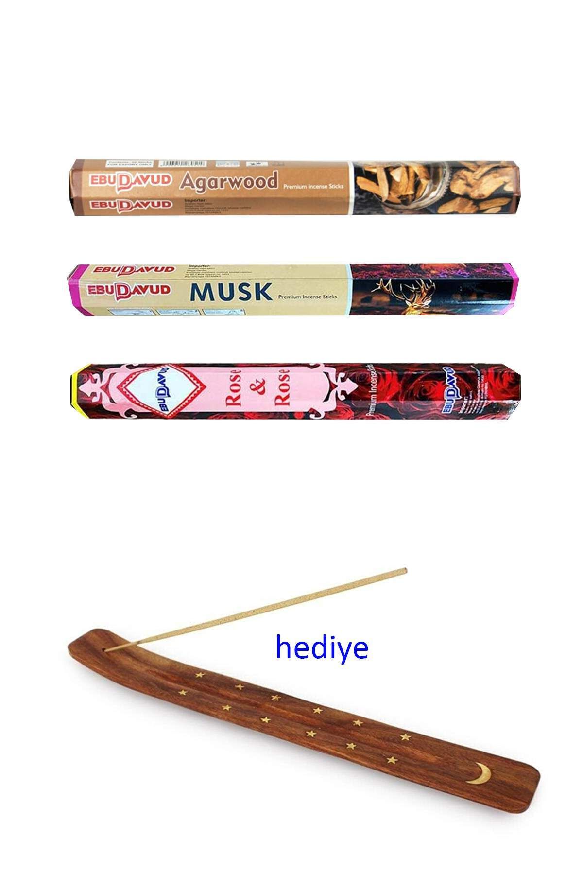 karadağsb 3 Paket 20 Çubuklu Tütsü Musk - Wood - Red Rose - Kayık Hediyeli