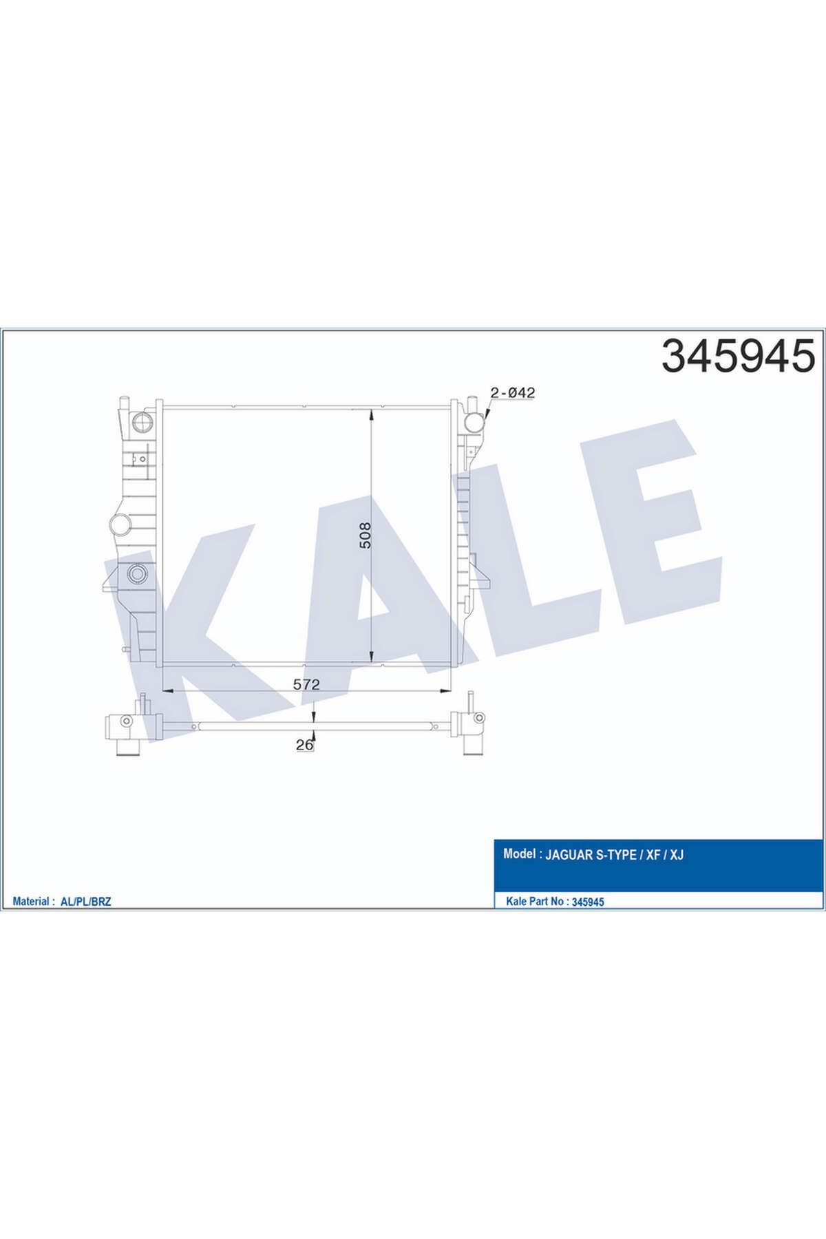 KALE RADYATÖR JAGUAR STYPE 99-07 -XF 08-15 -XJ 03-09 3.0-4.0-4.2 570x528x26 AC /- OTOM AL/PL/B 540133