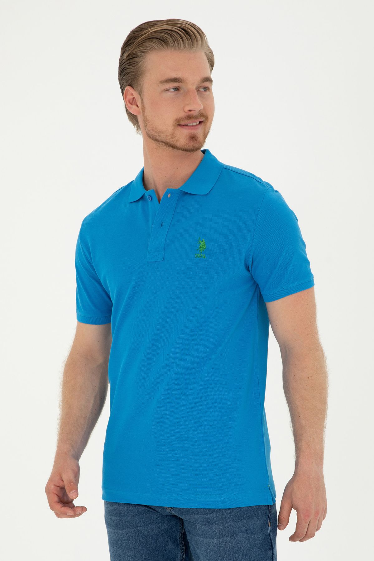 تی شرت یقه پولو ساکس باریک مردانه 50279613-vr045 U.S. Polo Assn.