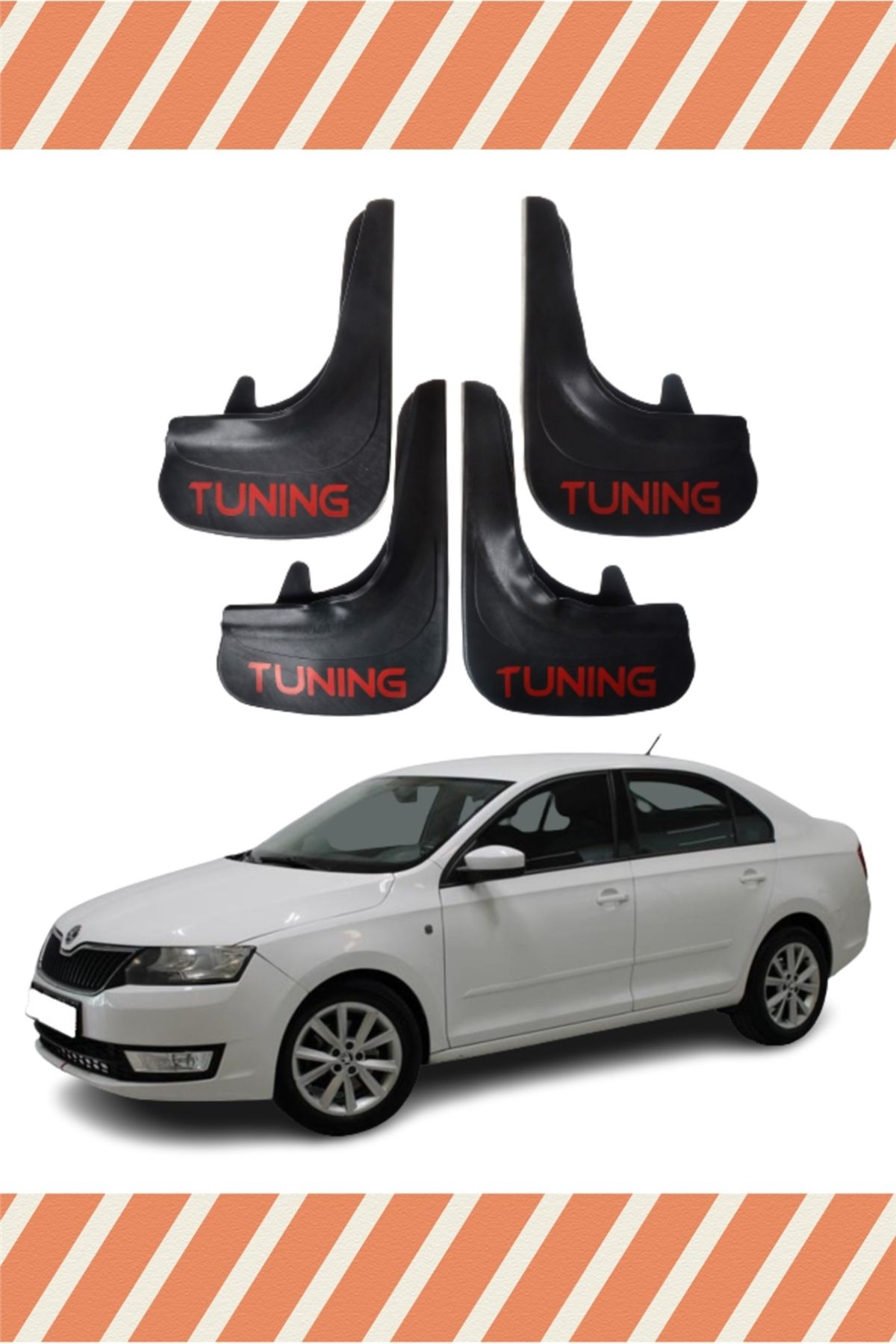 Alpax Skoda Rapid Tuning yazılı 4’lü tozluk çamurluk paçalık modern görünüm