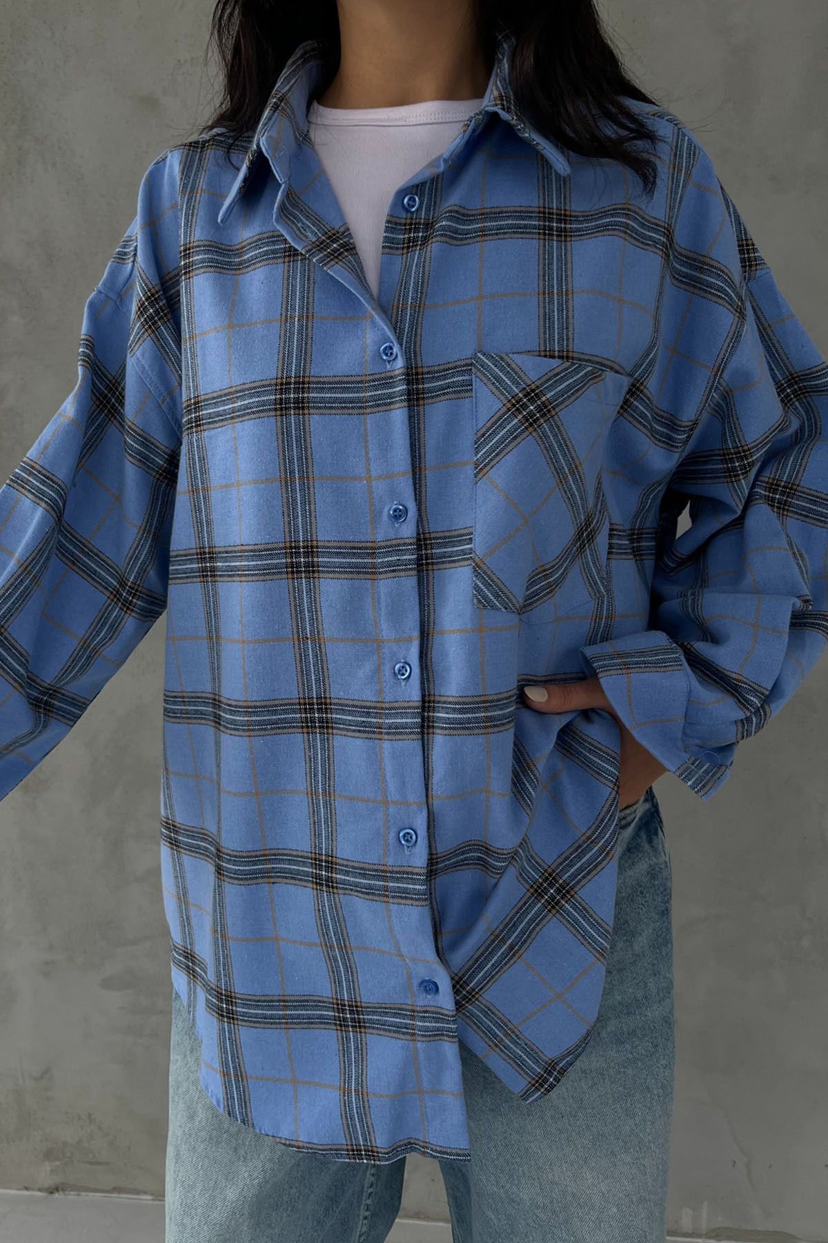 Seda Yalçın Atelier-Blue Plaid Long Sleeve Shirt 4