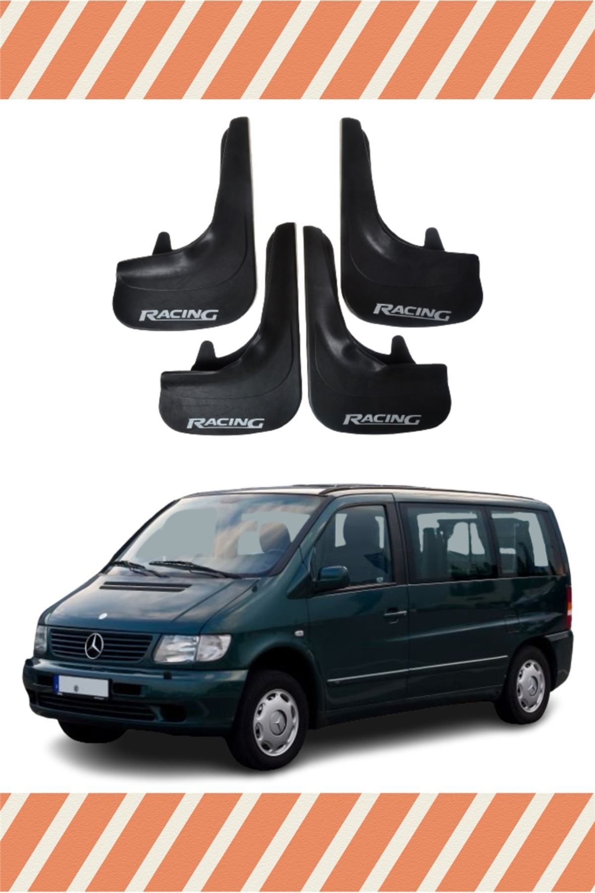 Alpax Mercedes Vito Racing yazılı 4’lü tozluk çamurluk paçalık dayanıklı ve şık koruma sunar