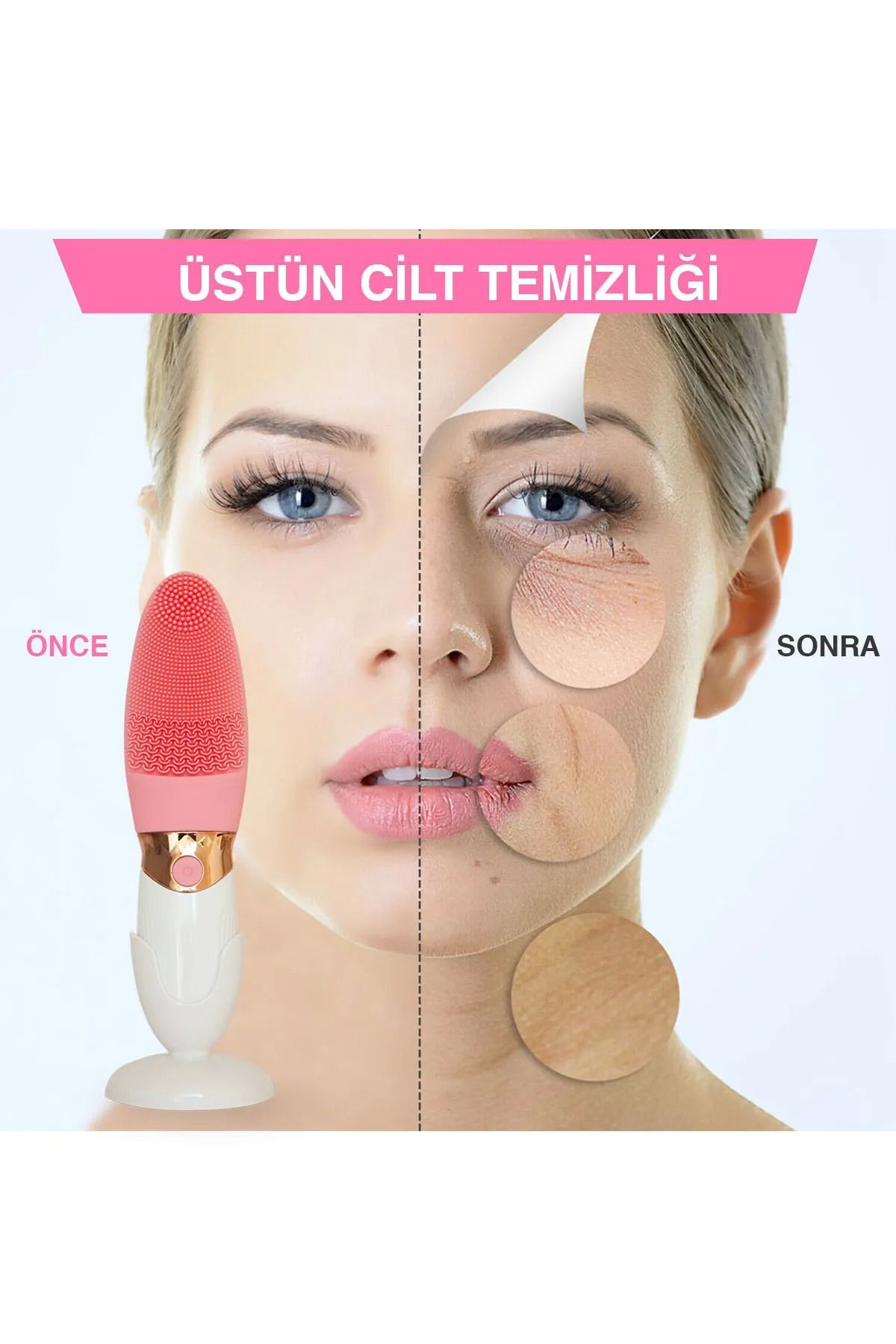Epilons Derin Gözenek Temizliği İçin İnce Kaba Silikon Uçlu Elektrikli Yüz Temizleme Fırçası