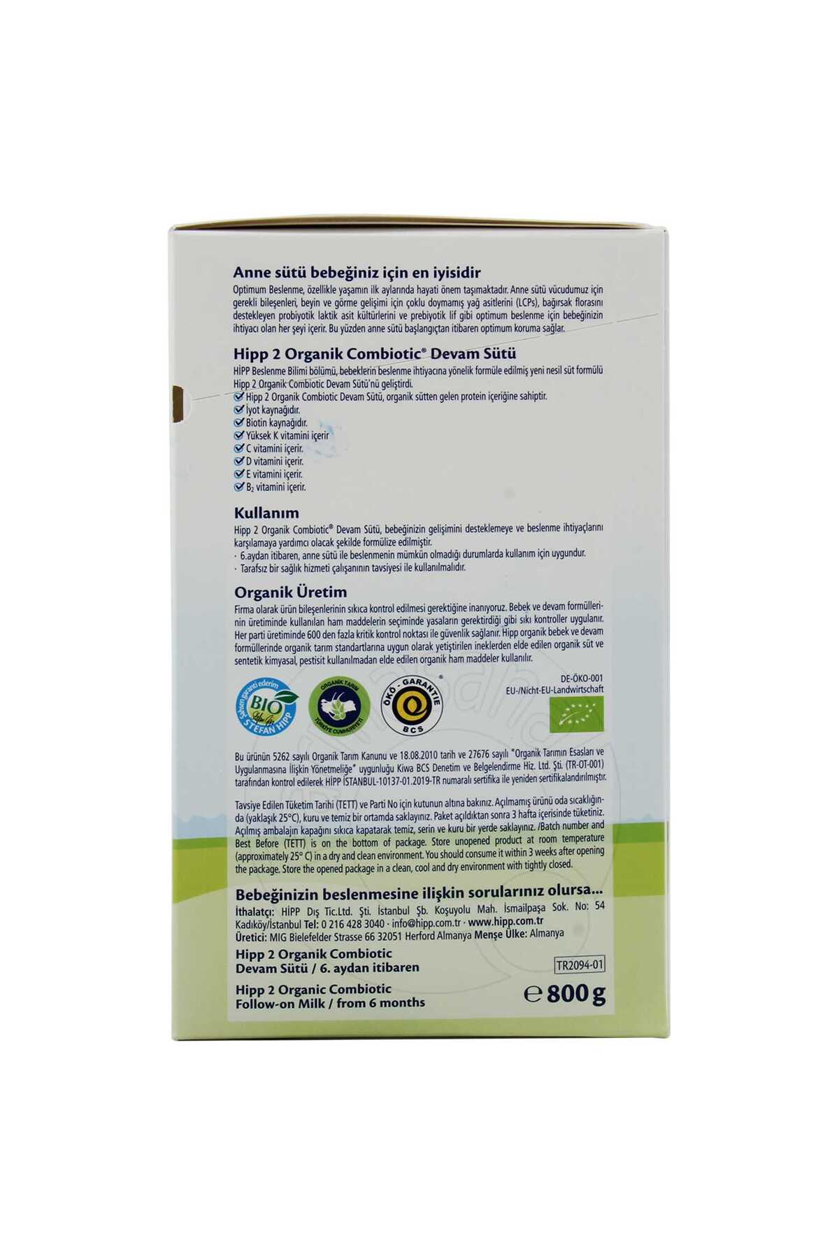 Hipp 2 Organik Combiotic Devam Sütü 800 gr fotoğrafı 4 (önizleme)