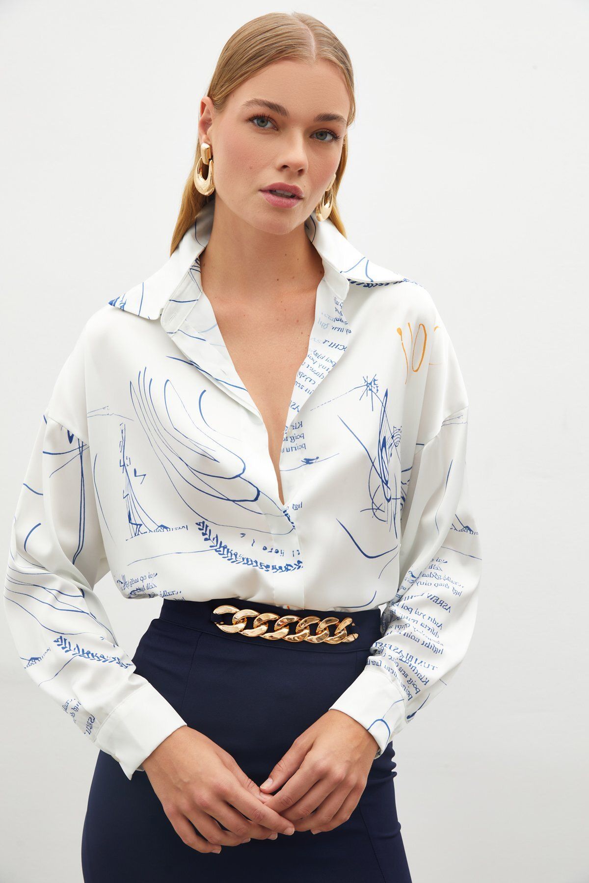 Sateen-SAX BLUE Patterned Casual Shirt 3