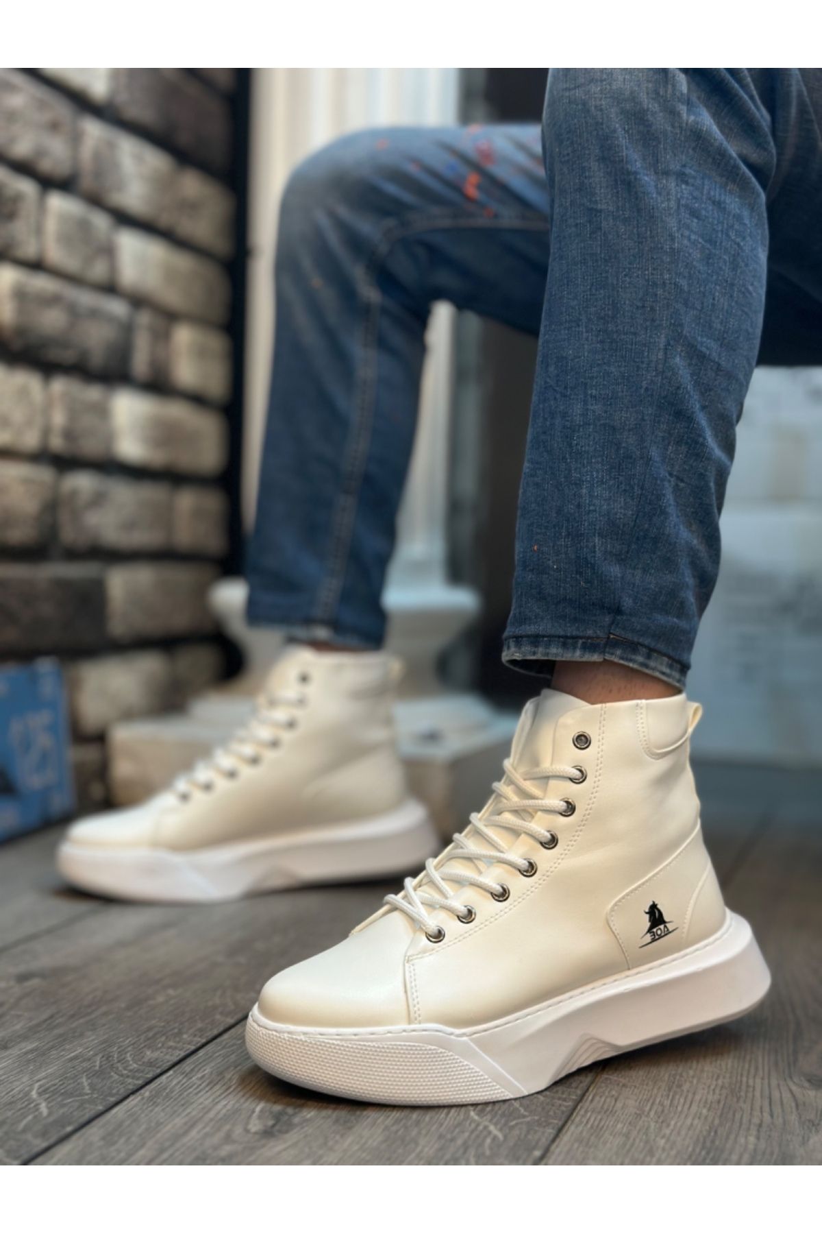 BOA-Ba0155 Lace-Up Men's High-Sole White Sports Boots 2