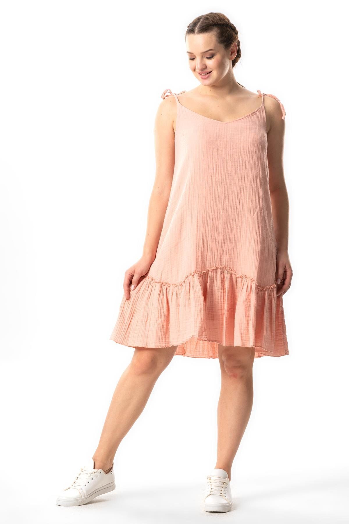 Eliş Şile Bezi-Φόρεμα Serra Muslin - Κοντό καλοκαίρι, Sling και Flounce, Powder Pdr 5