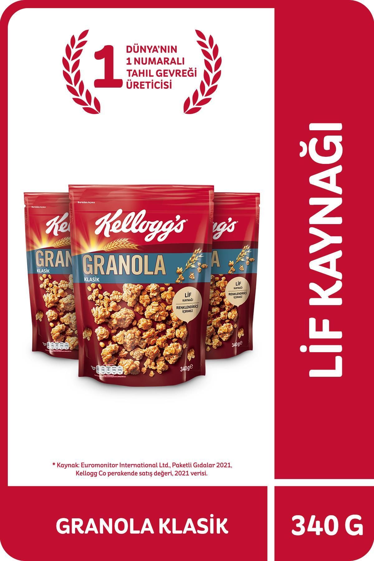 Kellogg's Klasik Granola 340 gr X3 Adet,%56 Yulaf Içerir,lif Kaynağı,kahvaltılık Gevrek