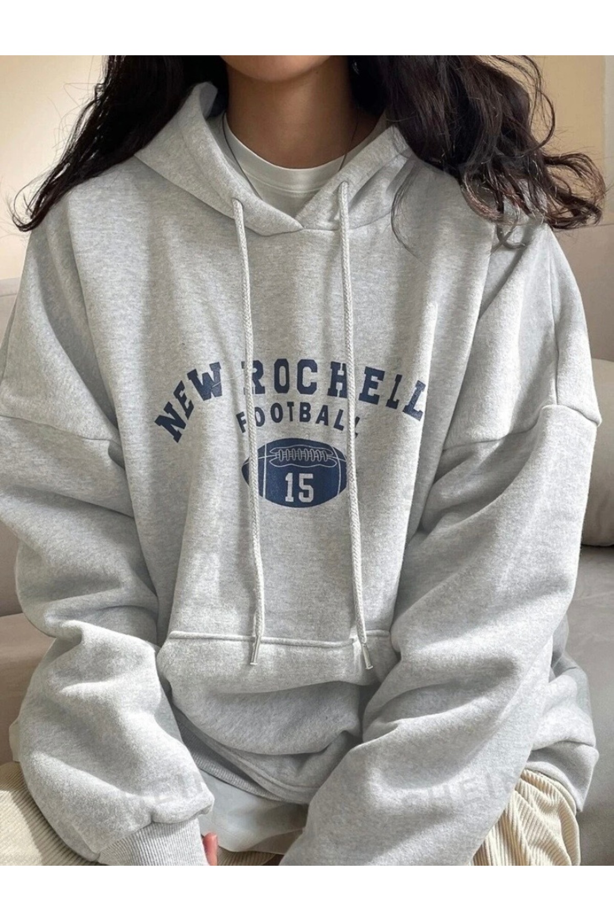 DEZZİİ Gri Rochelle Baskılı Kapüşonlu Sweatshirt görsel 2