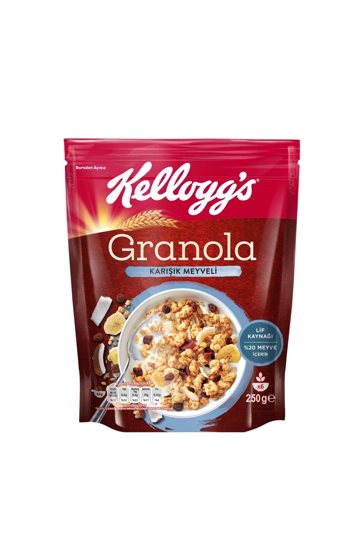 Kellogg's Karışık Meyveli Granola 250 Gr,%45 Yulaf Içerir,lif Kaynağı,%20 Kurutulmuş Meyve