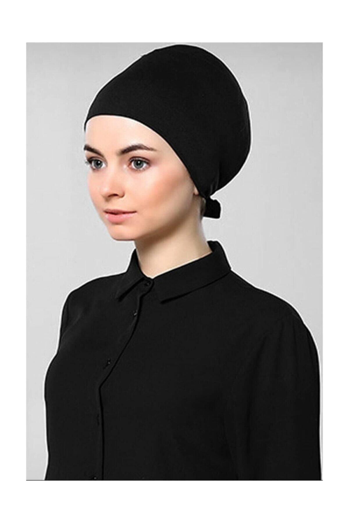 İpek-3 Pieces Plain Hijab Combed Cotton Cap - Black 1