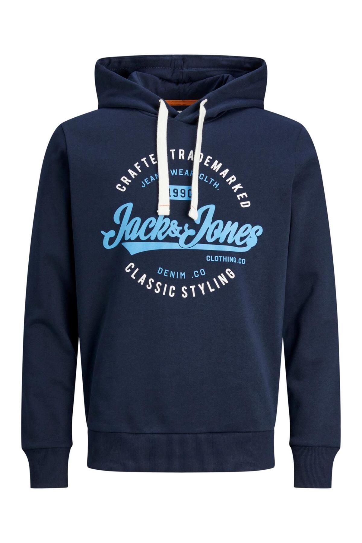 هودی JJMIKK مدل SWEAT سرمه‌ای جک اند جونز سویشرت Jack & Jones