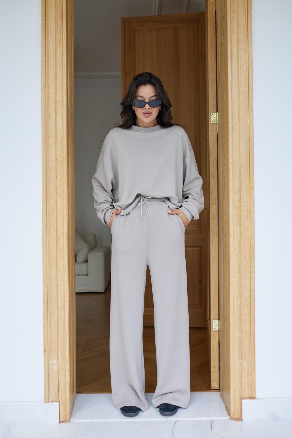 Askı Tekstil Taş Oversize Uzun Kollu Sweat Pantolon Takım