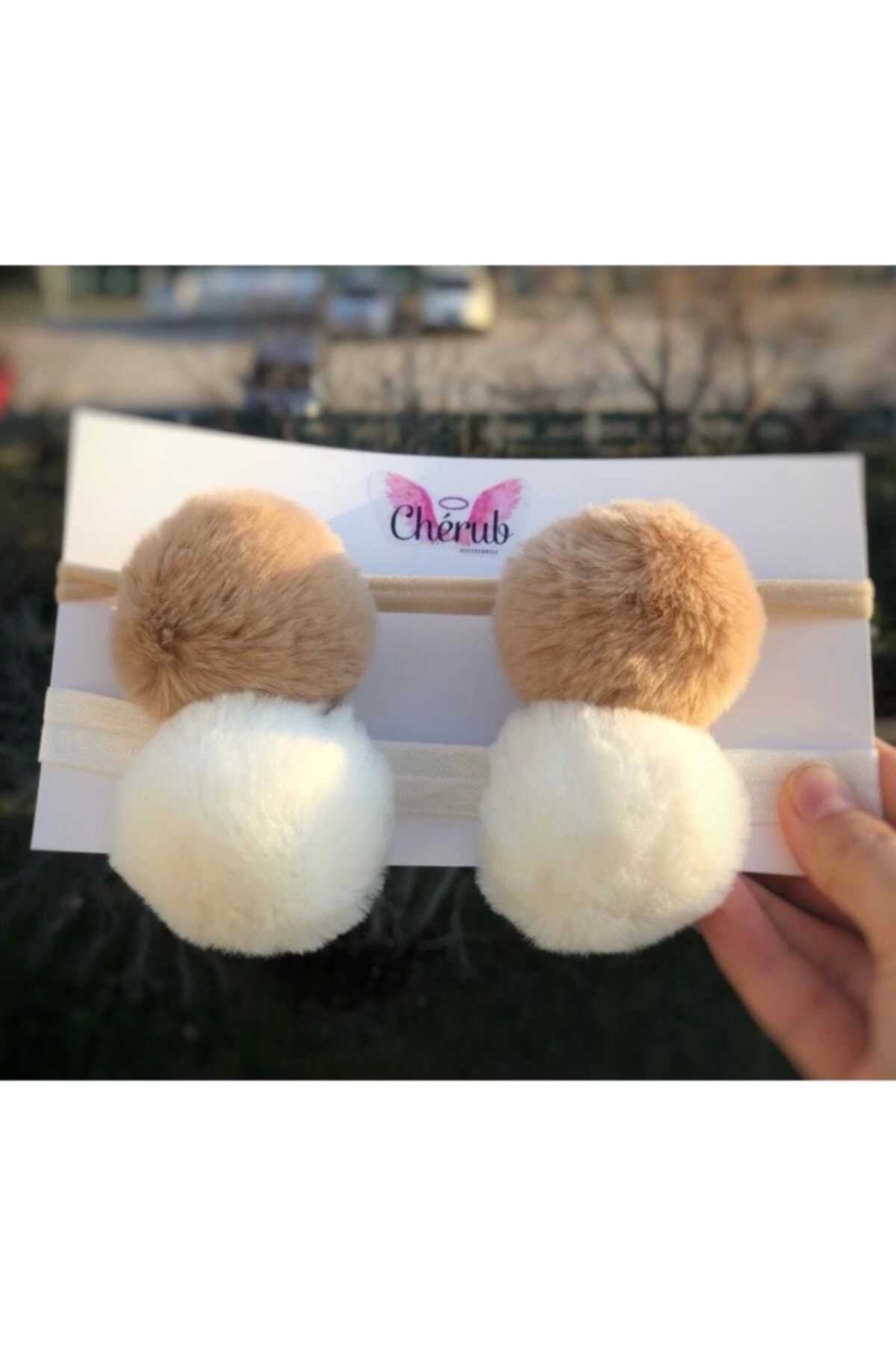Baby Pompom Plush Headband Bandana Set