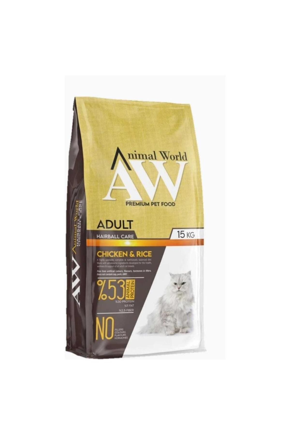 Animal World Adult Hairball Tavuk Etli Ve Pirinçli Yetişkin Kedi Maması 15 Kg