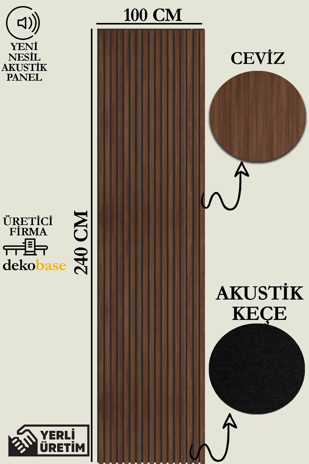 BASE 100x240 Cm Ceviz Renk Akustik Ahşap Duvar Paneli