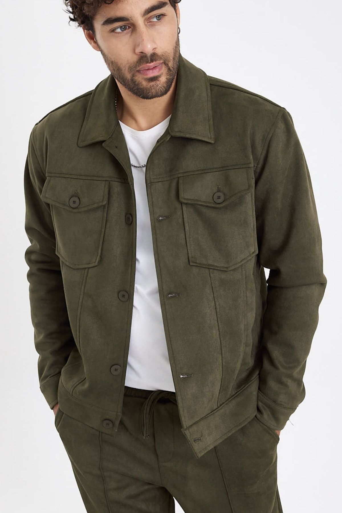 MADZEYMODA-New Season Men's Scuba Khaki Green Suede Jacket Mz56114 1