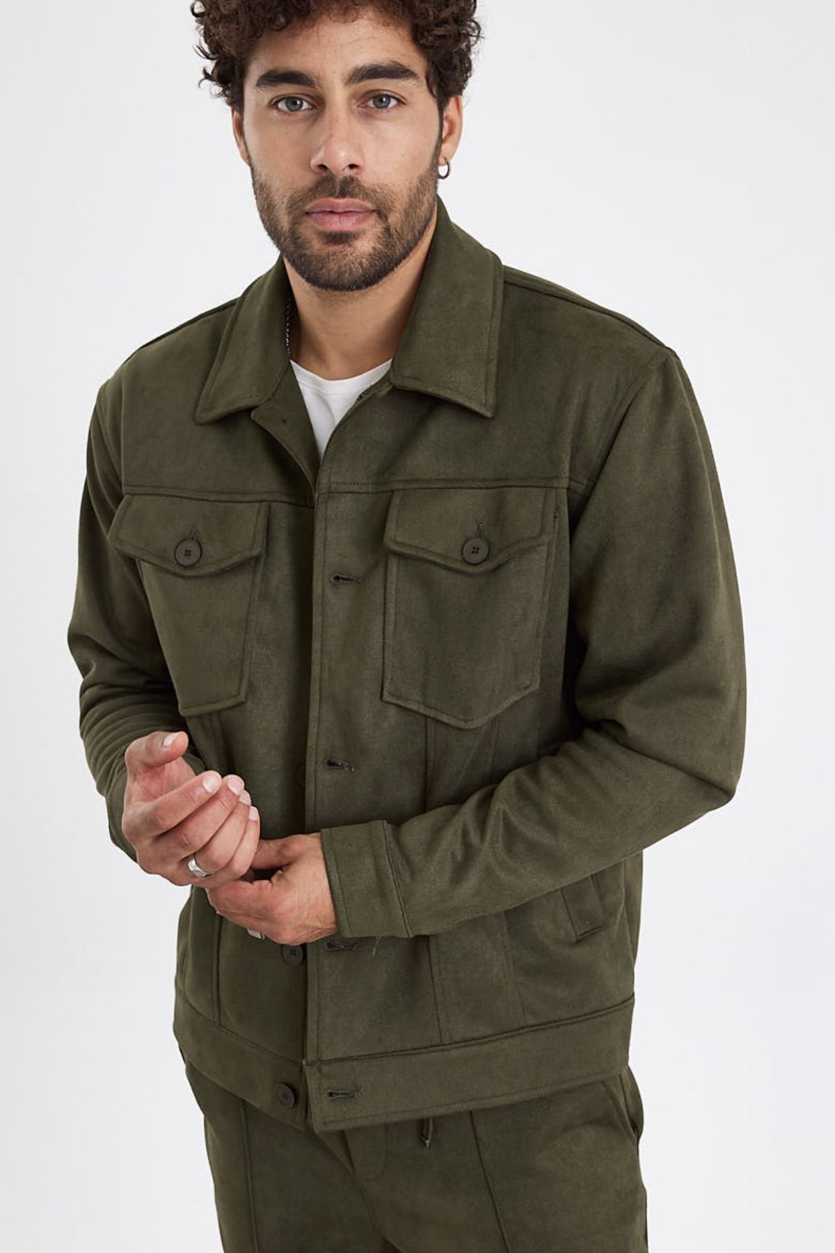 MADZEYMODA-New Season Men's Scuba Khaki Green Suede Jacket Mz56114 7