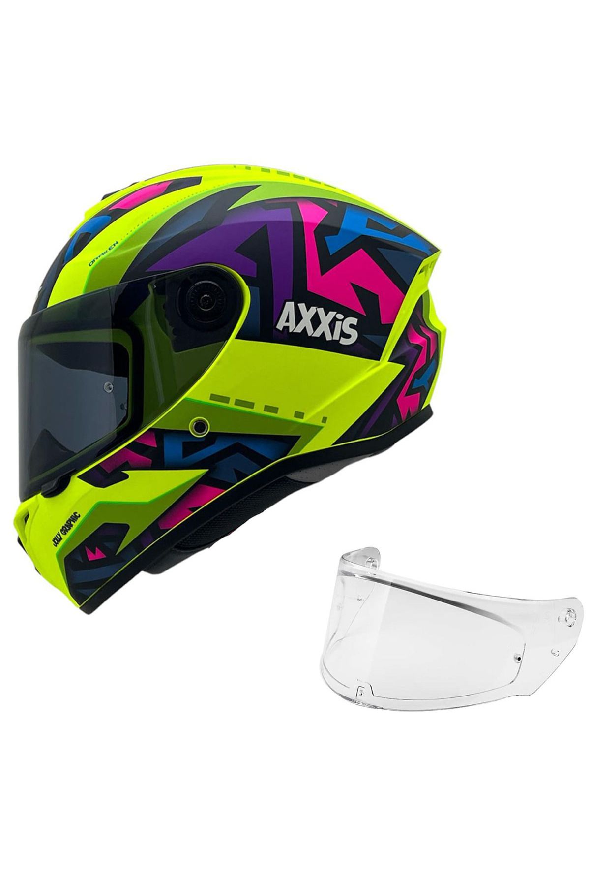 AXXIS-Draken S Jolly Matte Fluo Yellow Patterned Motorcycle Helmet with Double Visor 1