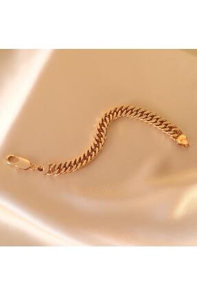 FOURSOLOS Çelik Kadın Bileklik, Kalın Zincir, Gold Renk No:46