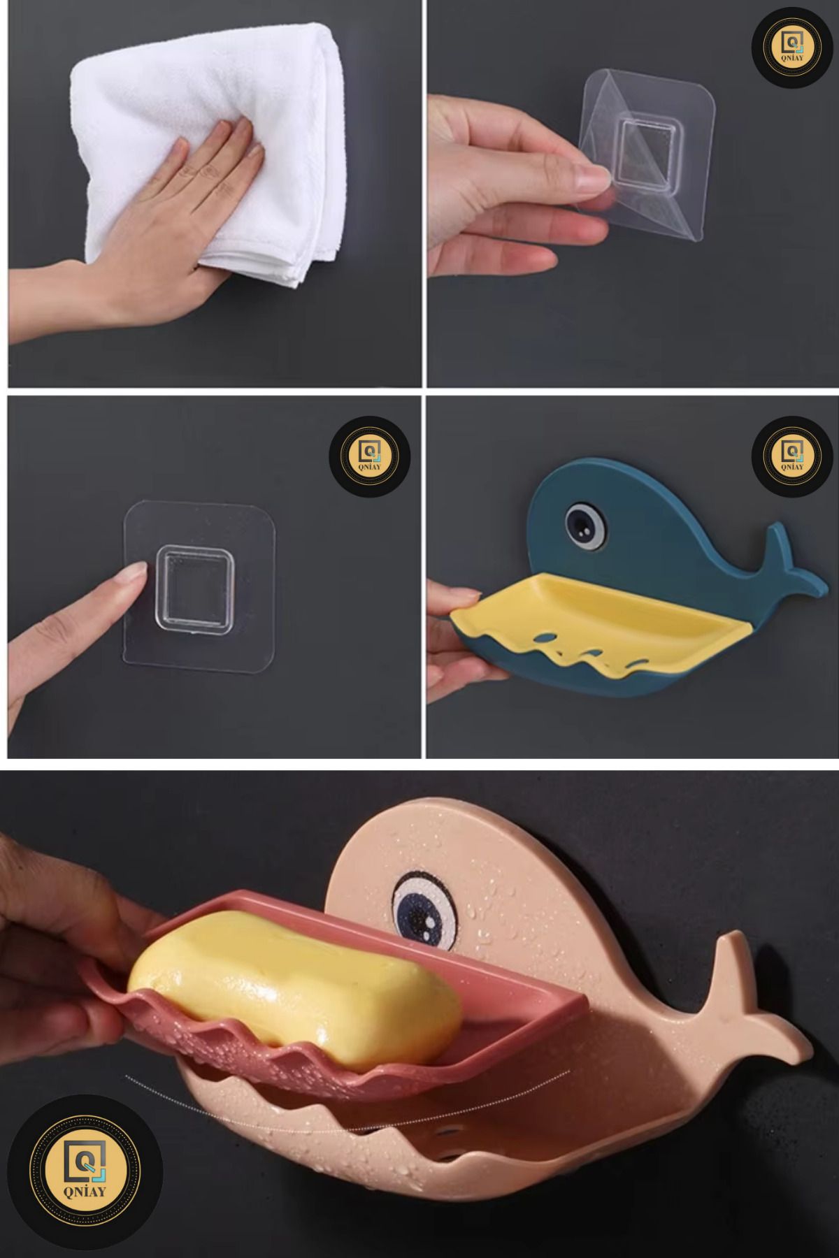 QNİAY-Whale Shape Soap Holder Box Bathroom Shower Sponge Storage Container (1Pcs) Practical Assembly Soap Accessories 5
