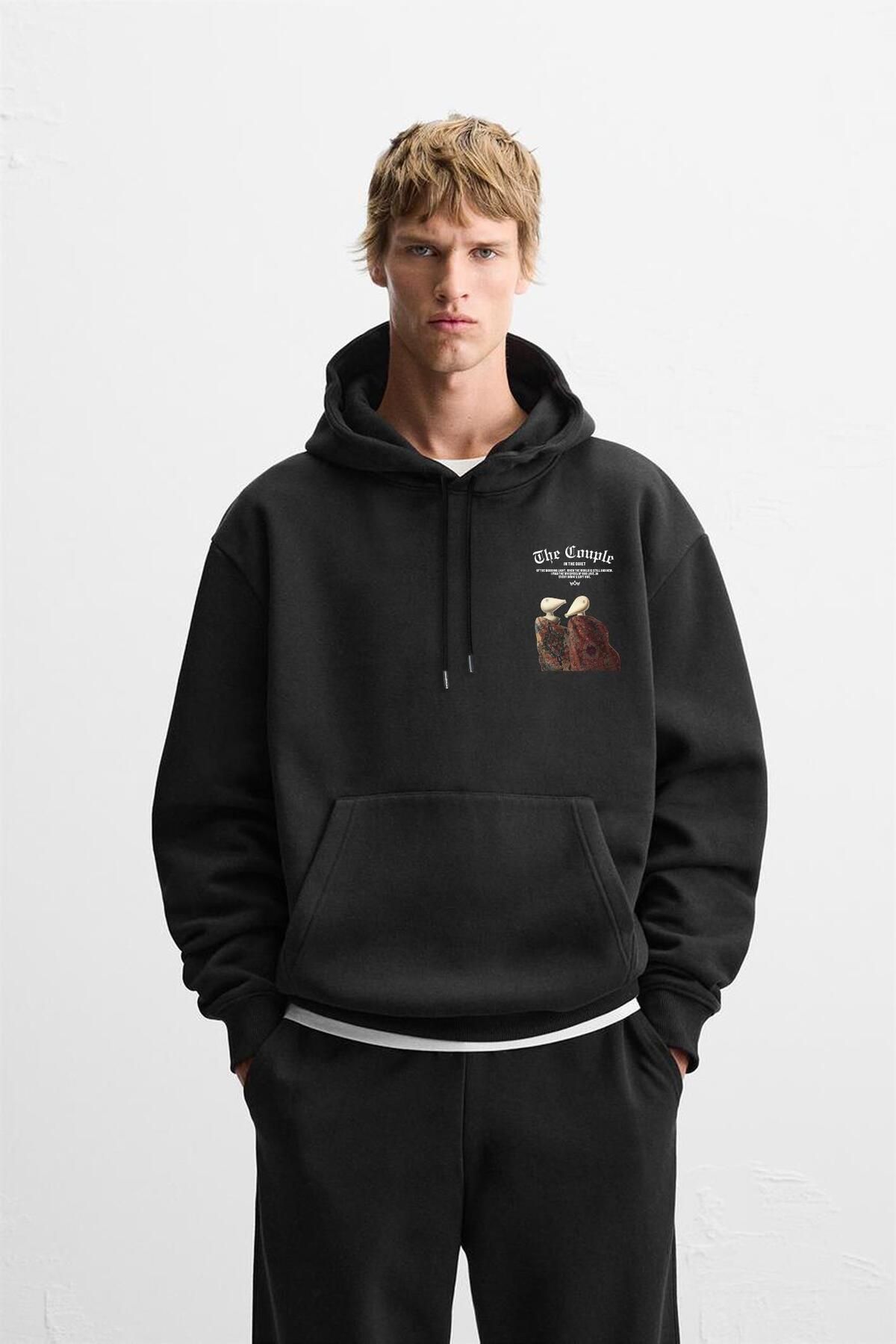 king brich-Oversize Pattern Unisex Hoodie with Dtf Printed Kangaroo Pocket on the Front and Back 4