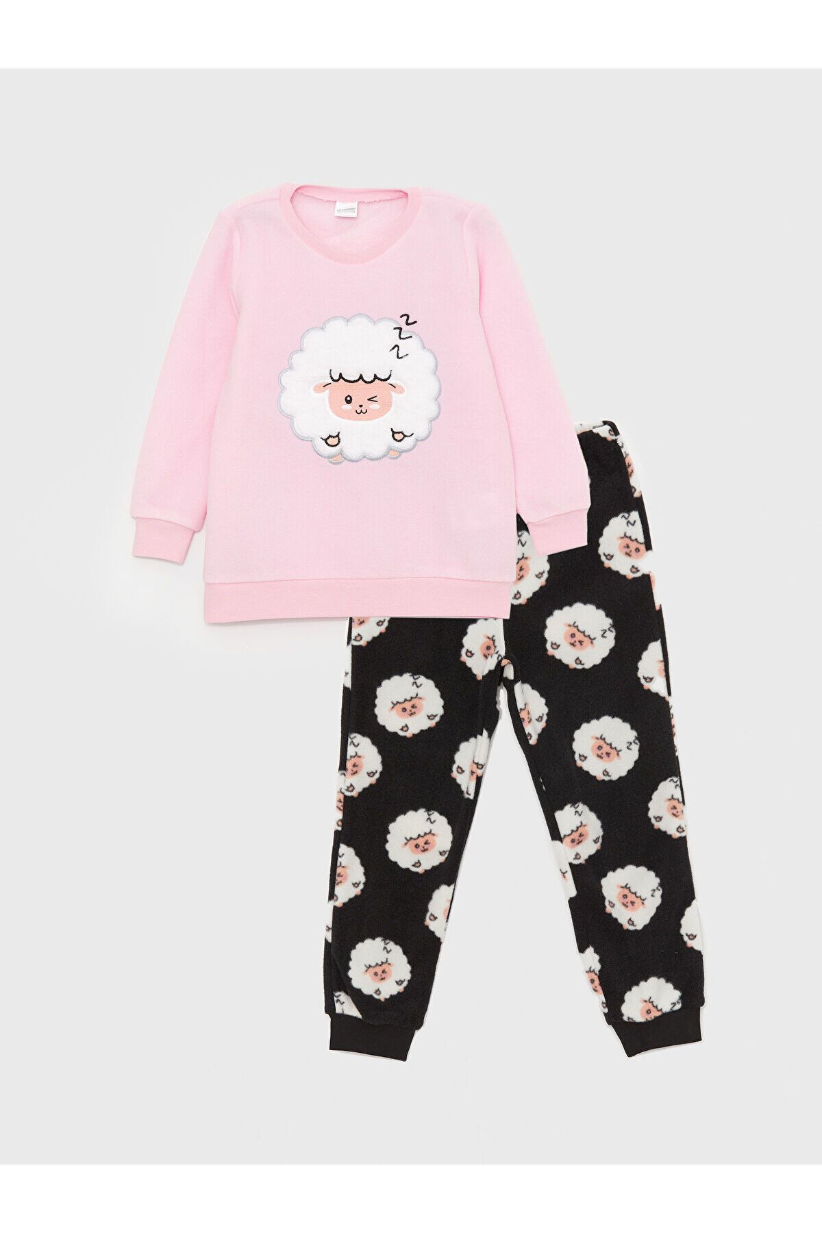 LC Waikiki-Lcw Langarm-Mädchen-Pyjama-Set aus Fleece mit Rundhalsausschnitt und Muster 1