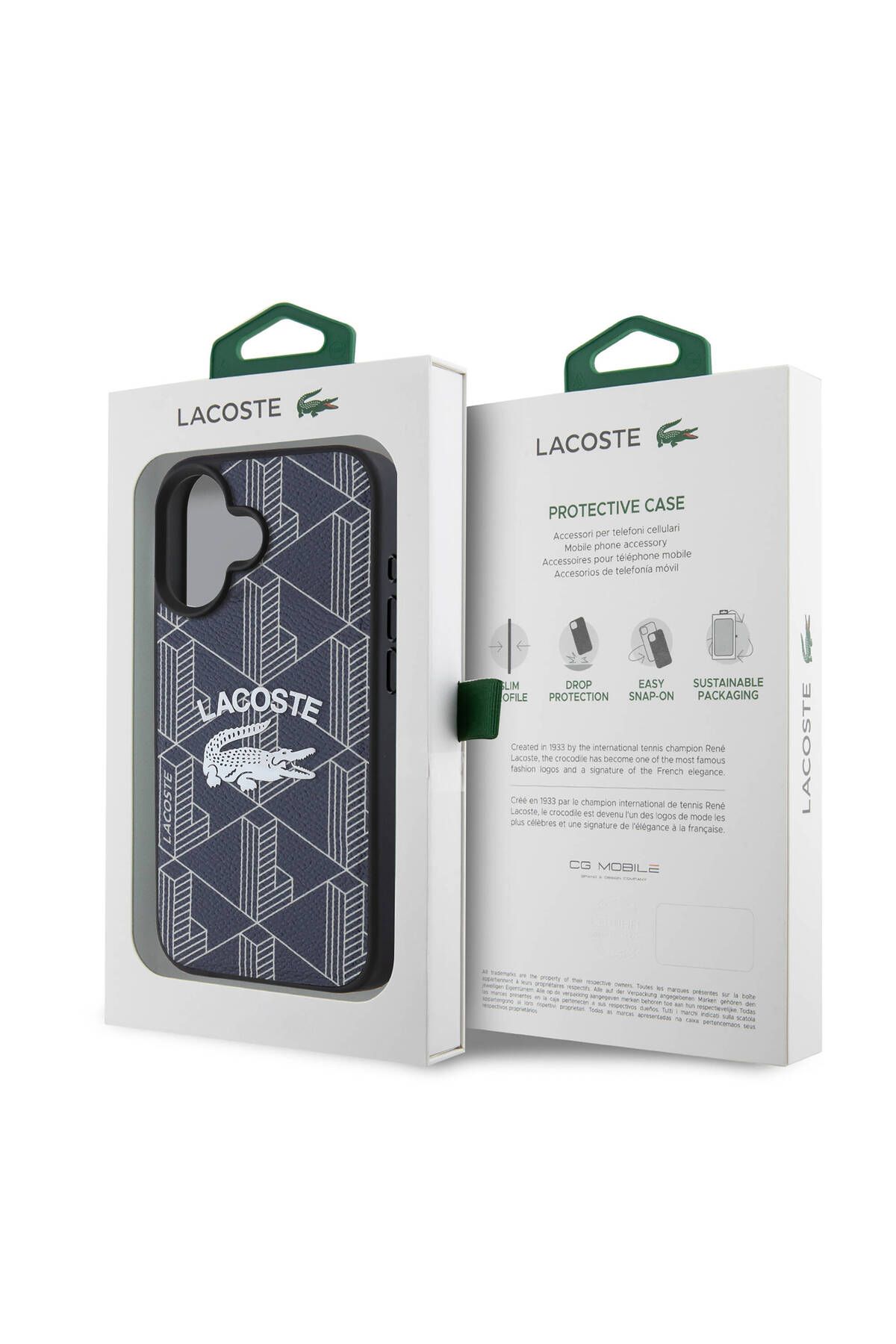 کاور و قاب آیفون 16 مورد سازگار LACOSTE دارای مجوز MAGSAFE شارژ یک لوگو MONO VINTAGE NAVY BLUE Lacoste