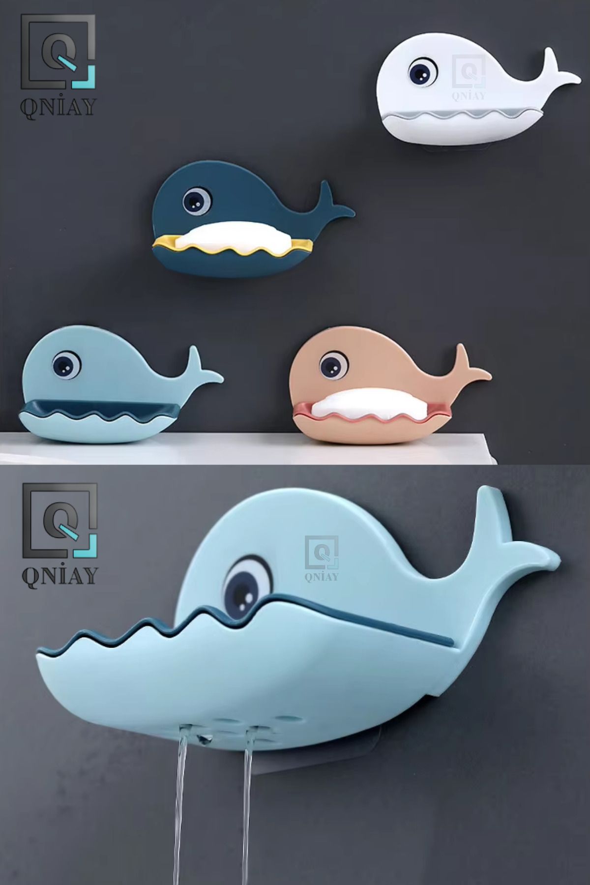 QNİAY-Whale Shape Soap Holder Box Bathroom Shower Sponge Storage Container (1Pcs) Practical Assembly Soap Accessories 4
