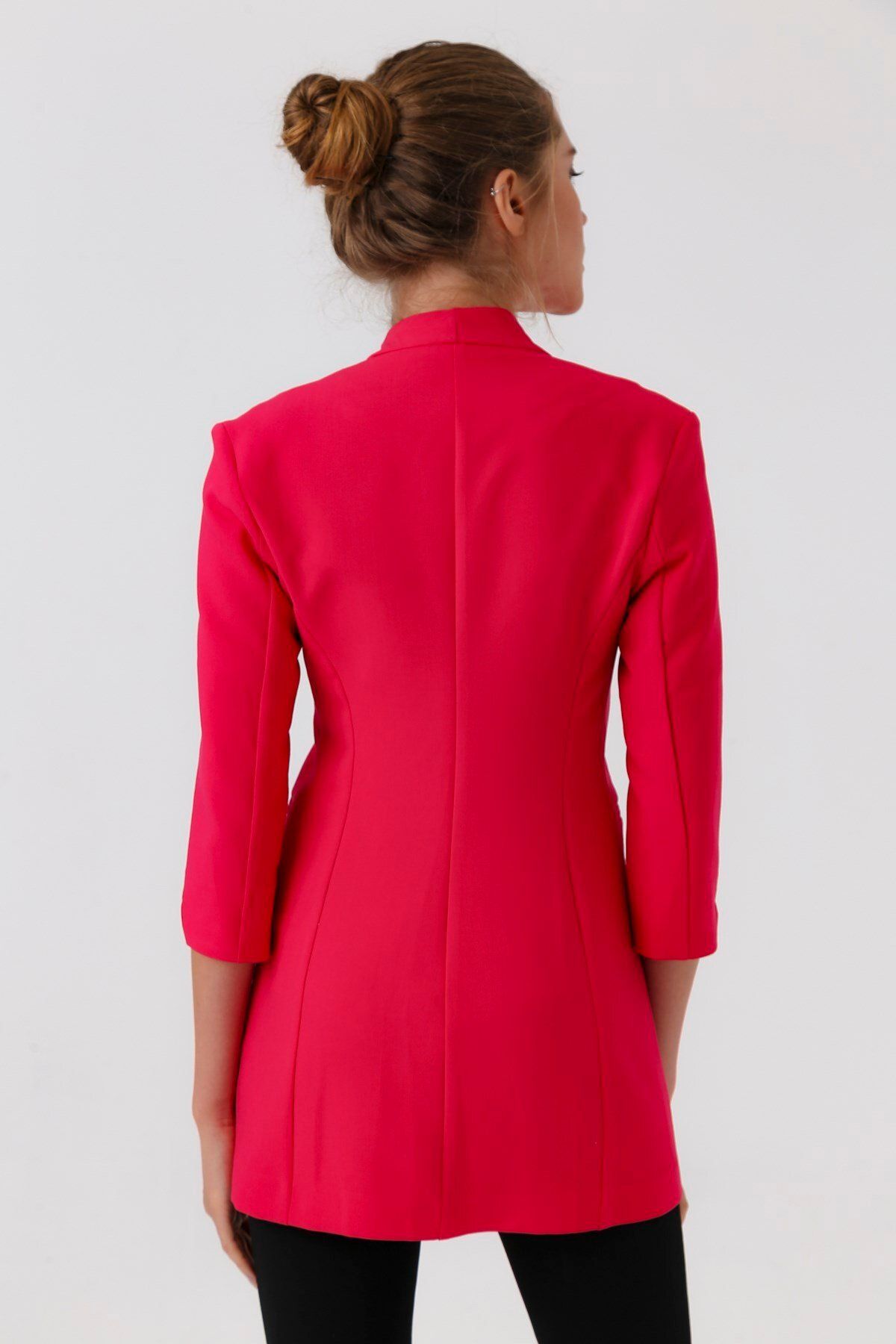 Jument-Magnificent Guler Flato Buzunar Slit Long Blazer Fabric Jachetă-fujaya 2