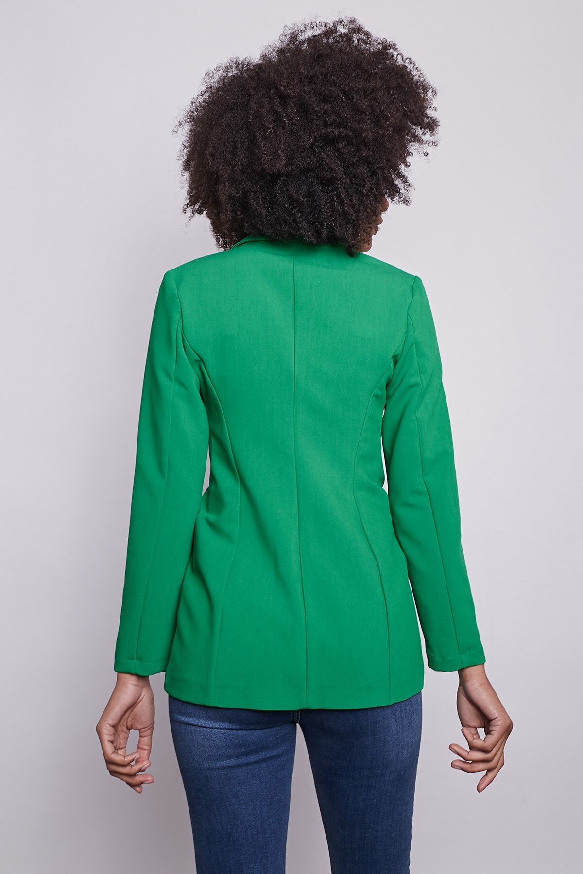 Jument-Women's Button Detailed Long Sleeve Stylish Office Ornament Pocket Flap Fabric Blazer Jacket - Benetton Green 2