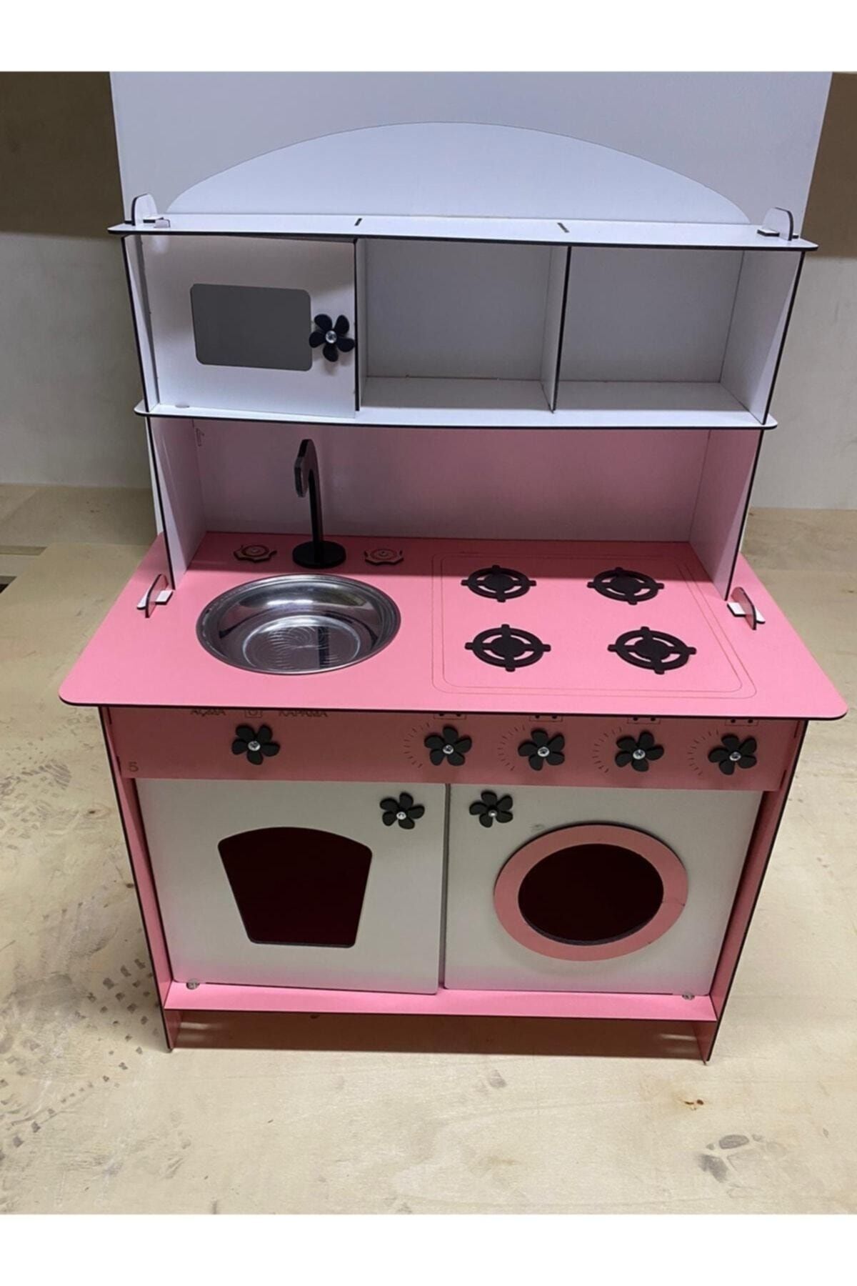 bahadır grup Montessori Eğitici Ahşap Oyuncak Mutfak Dolabı Pembe Beyaz 3mm fotoğrafı 7 (önizleme)