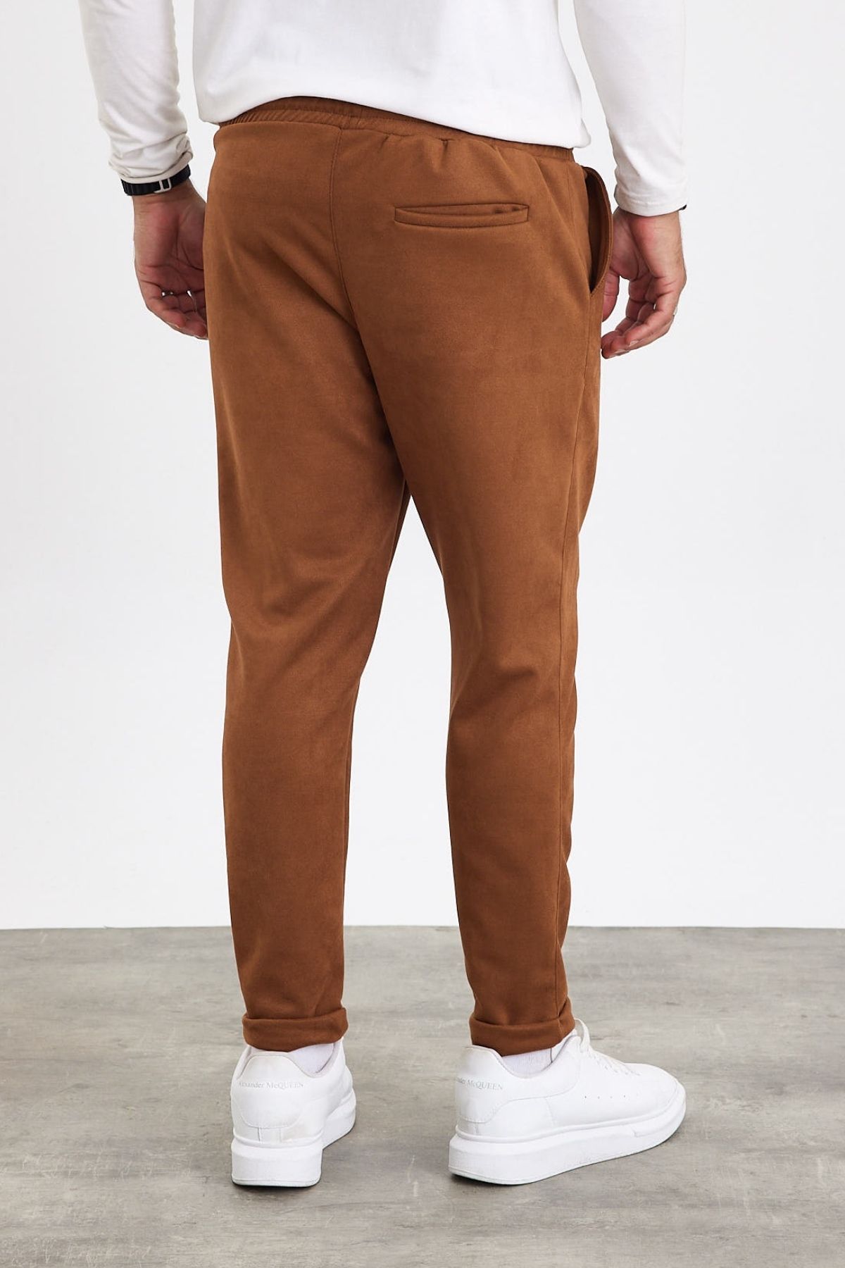 MADZEYMODA-New Season Men's Suede Double Leg Grass Detailed Cinnamon Color Trousers Mz22036 3