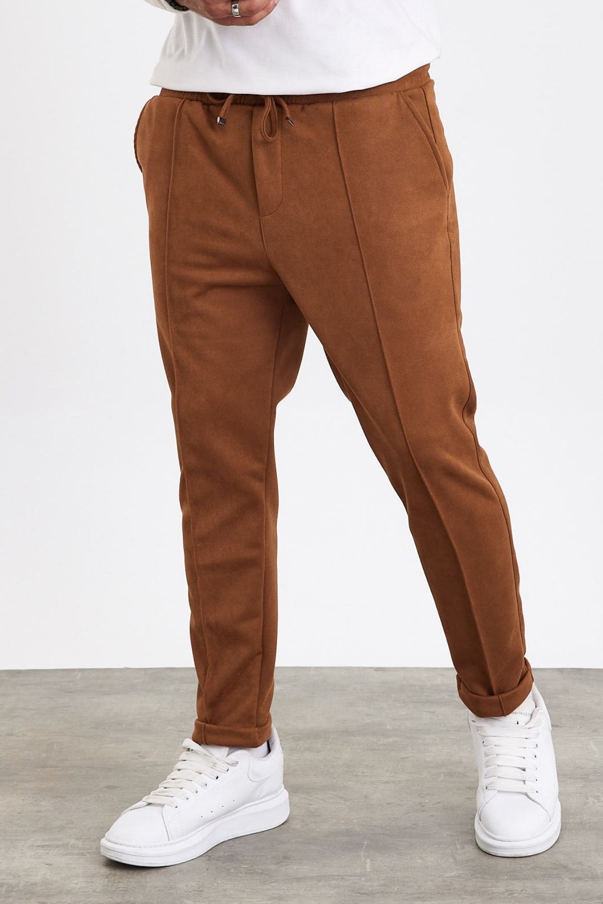 MADZEYMODA-New Season Men's Suede Double Leg Grass Detailed Cinnamon Color Trousers Mz22036 1