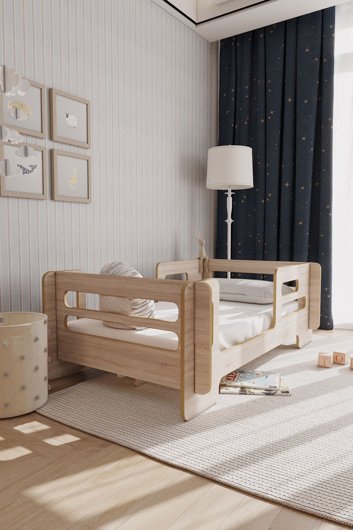 zeo wood design Mdflam Modern Montessori Çocuk Yatak, Baza, Karyola