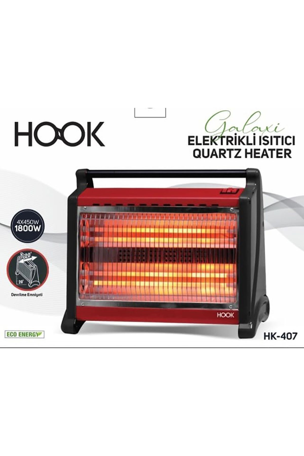 HOOK Hk-407 Galaxi Şömine Tipi 4 Çubuklu 1800 Watt Elektrikli Quartz Isıtıcı