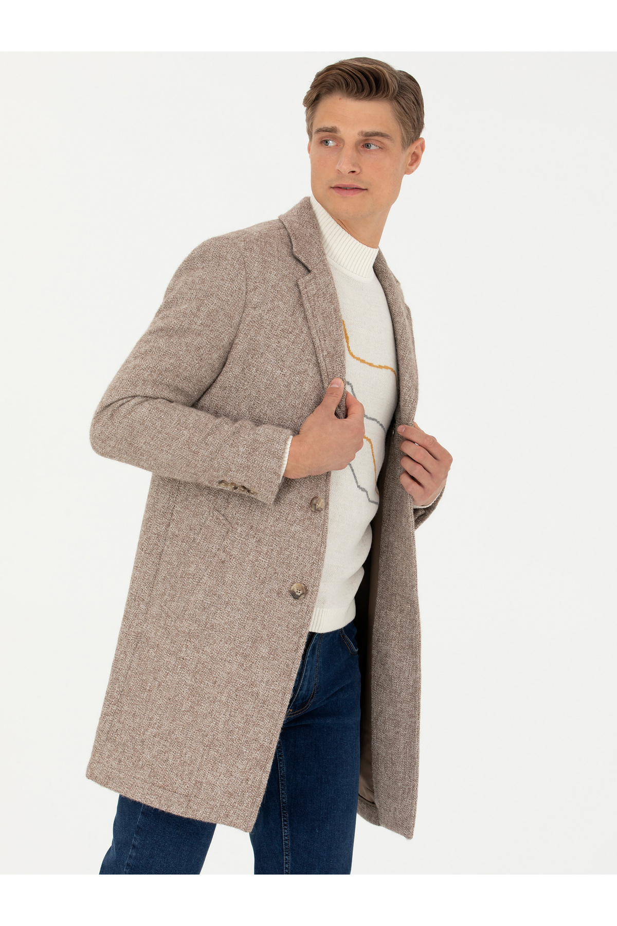 Cacharel Açık Kahverengi Slim Fit Palto 50259331-VR002 görsel 4