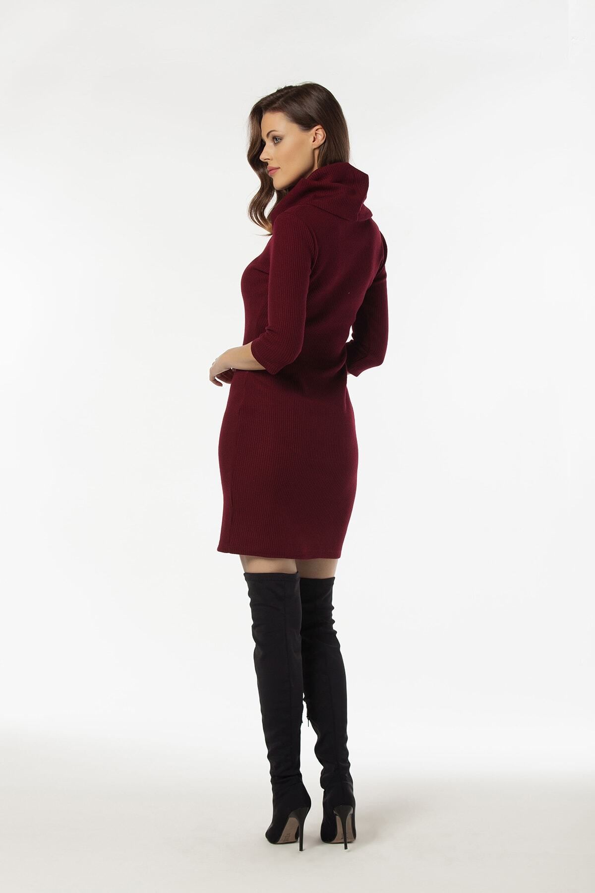 Laranor-Rochie de damă bordeaux cu guler vertical cu detaliu camisole 19l6464 7