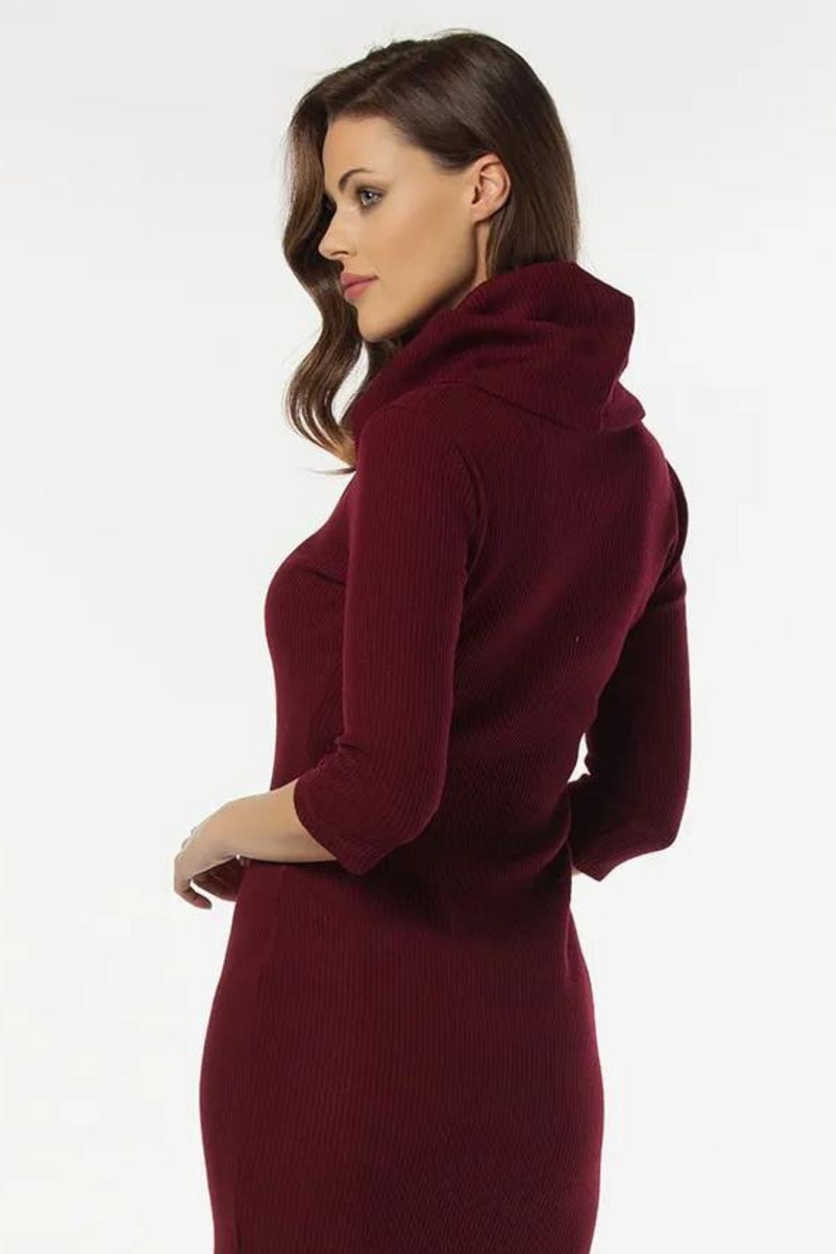 Laranor-Rochie de damă bordeaux cu guler vertical cu detaliu camisole 19l6464 3