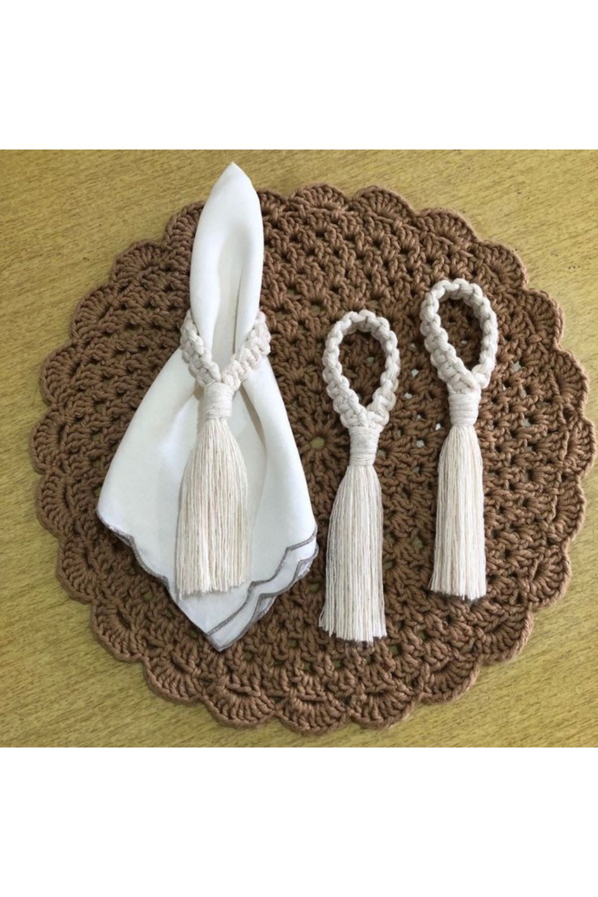 Mina Souvenir-Bohemian Set of 6 Macrame Cream Serving Napkin Holder, Decorative Table Napkin Ring 2