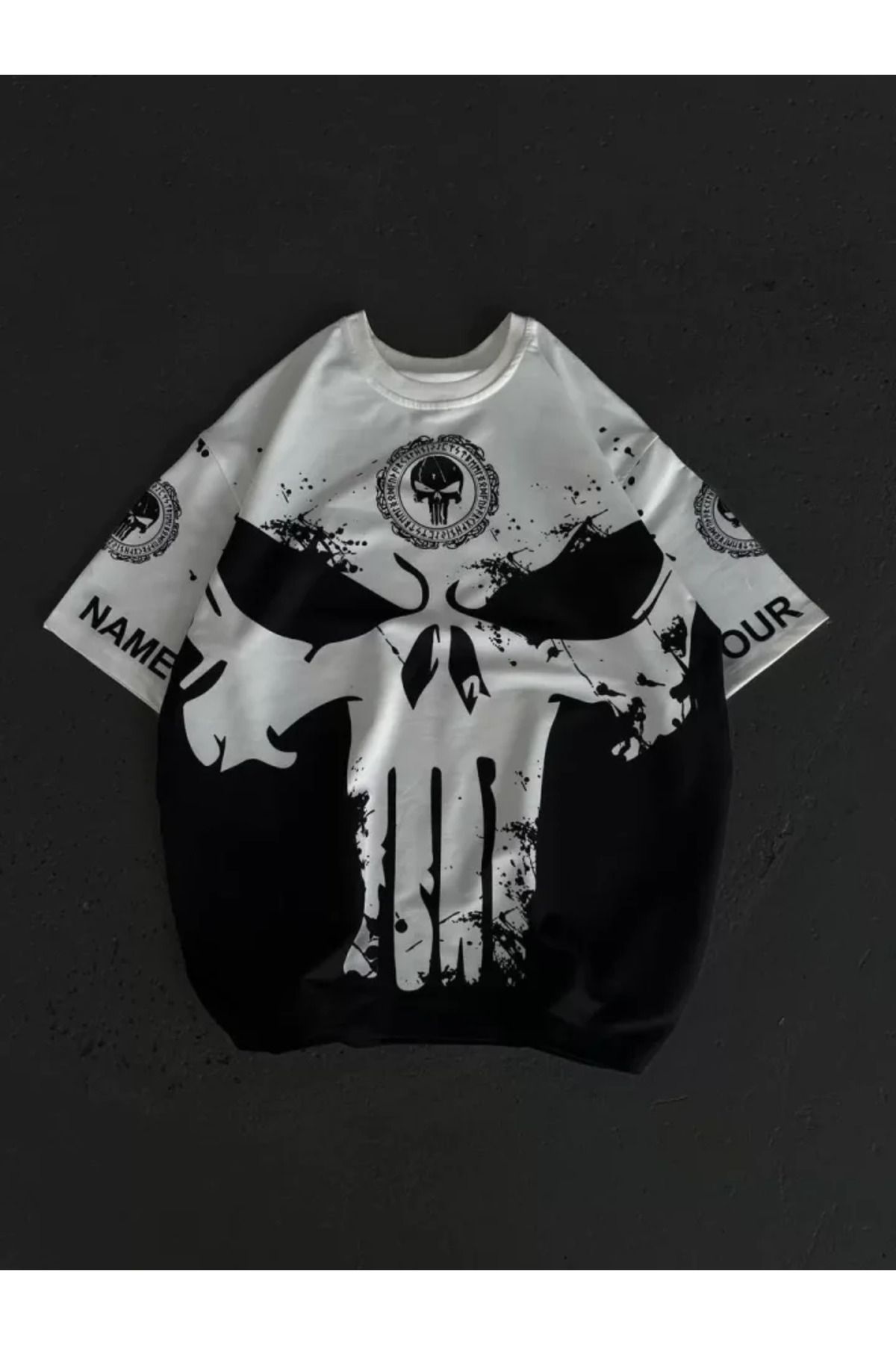Albayrak Unisex Bisiklet Yaka Baskılı Oversize T-Shirt - Beyaz